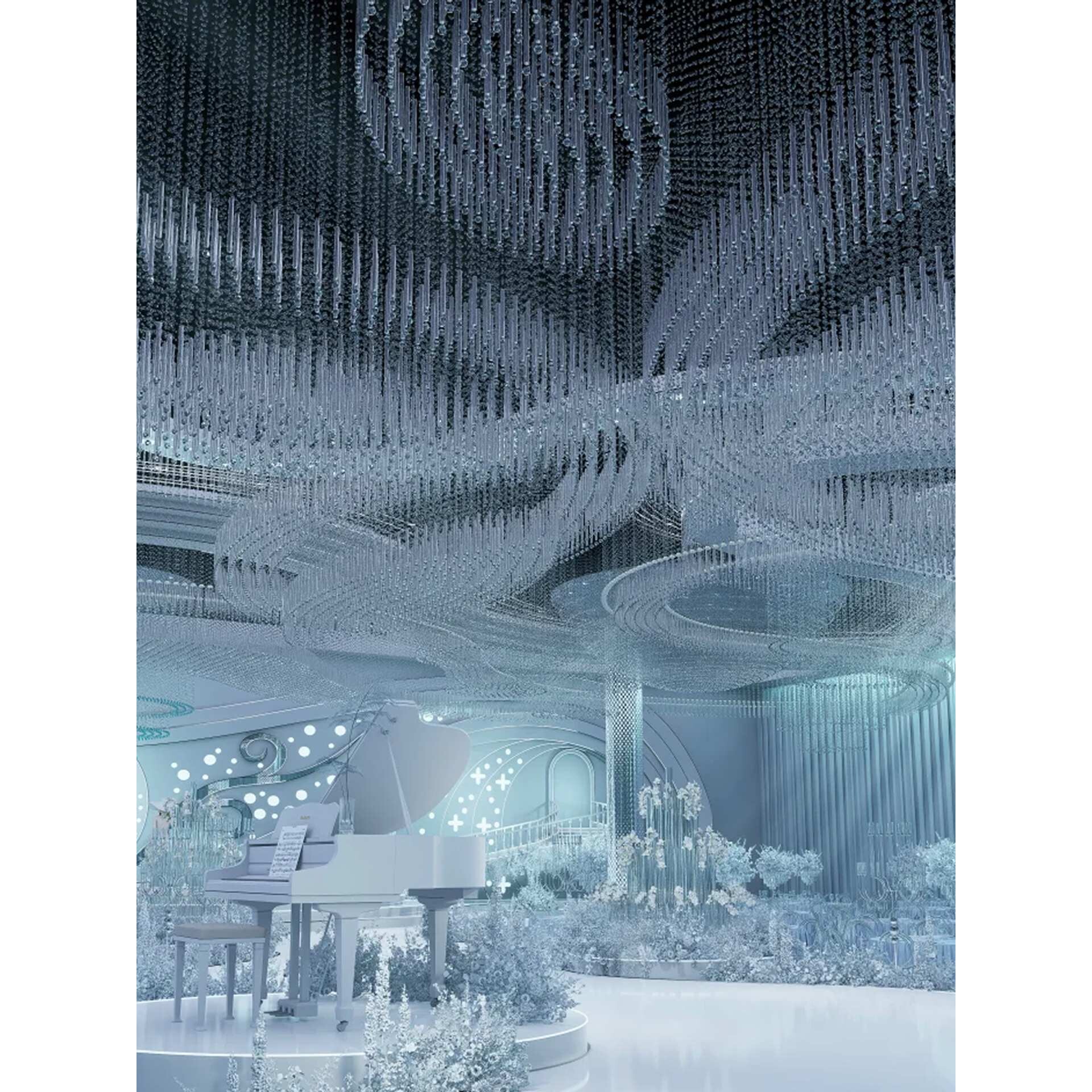 婚宴厅水晶珠帘吊灯梦幻婚礼堂浪漫艺术灯饰酒店大型装饰灯具