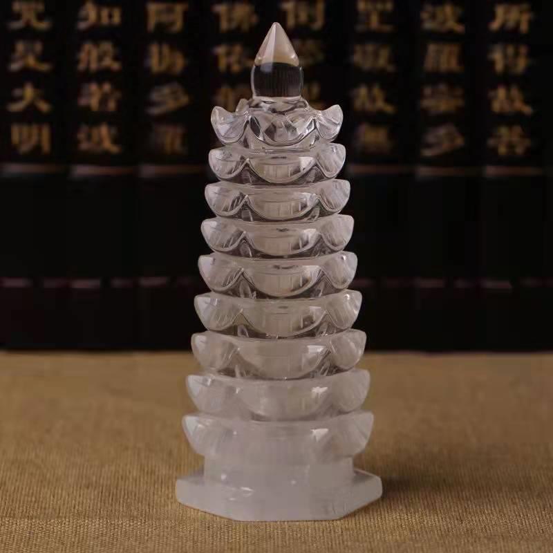 厂家直销天然白粉黄紫水晶文昌塔摆件水晶原石手工雕刻办公桌饰品