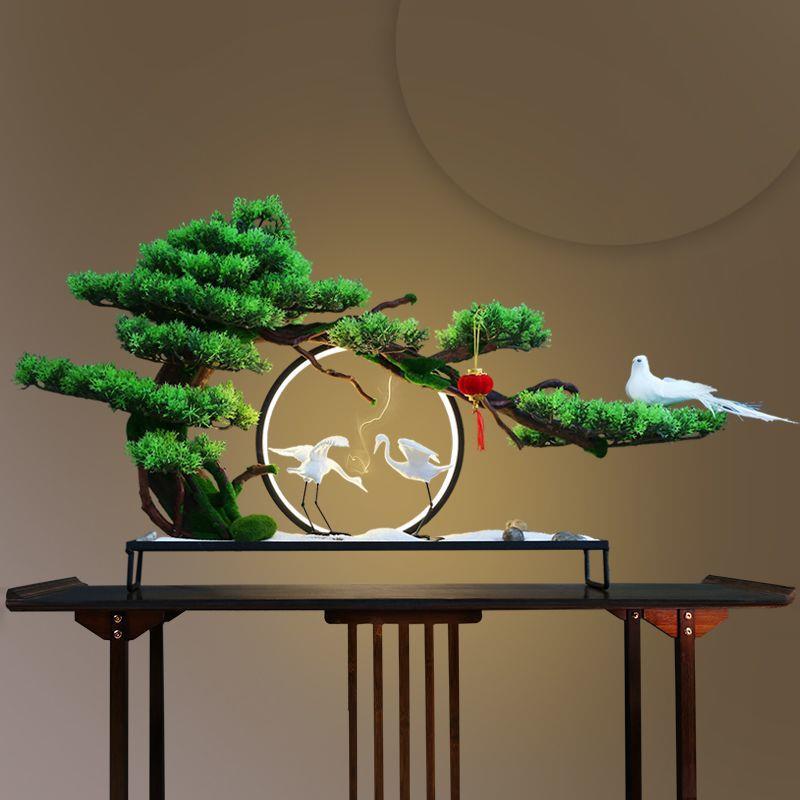 新中式迎客松招财仿真盆景微景客厅玄关装饰摆件酒店软装创意摆件