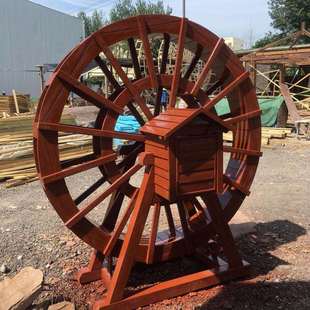新农村农田灌溉大型实木龙骨水车民俗文化打卡引流电动水转筒车