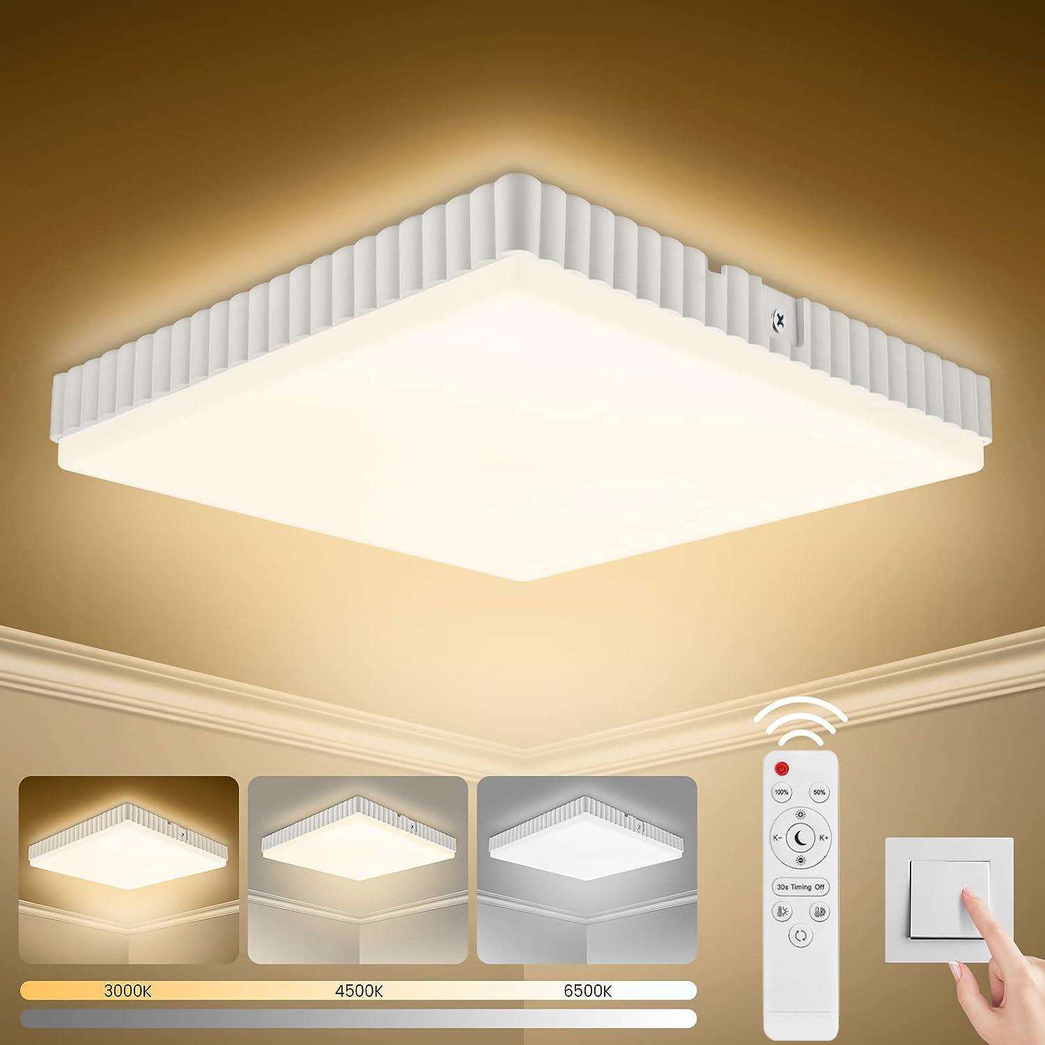 LED灯新款方形吸顶灯24W配遥控安装支架2200流明亮度可变光 适用