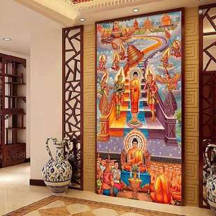 青飞精准印布朝圣之路十字绣竖板玄关画人物像简单大气手工刺绣