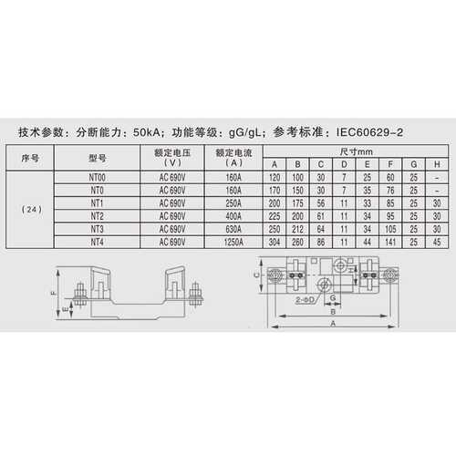 NT00/NT0/NT1/NT2/NT3/NT4底座690V上海沪熔保险丝座熔断器底座
