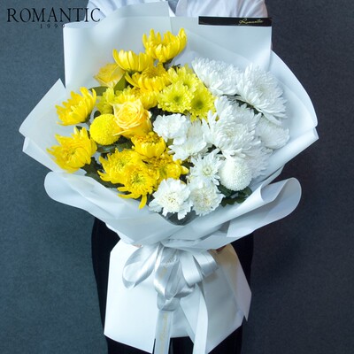 R追mantico忆大白菊花黄菊花篮清明祭扫花束哀悼悼念北京鲜花速递