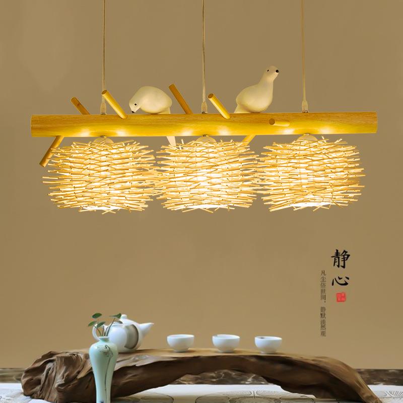 现代简约三头餐厅灯北欧小鸟吊灯创意个性饭店餐桌灯田园实木灯具