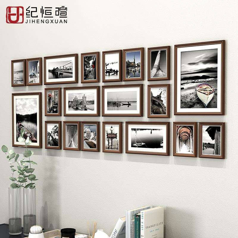 实木洗照片做成相框挂墙结婚照画框像框架定 制相片框组合来图定