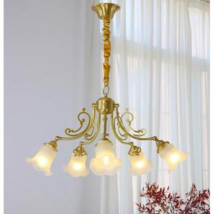 法式复古全铜吊灯手工磨砂玻璃灯罩美式中古门厅书房卧室餐厅灯