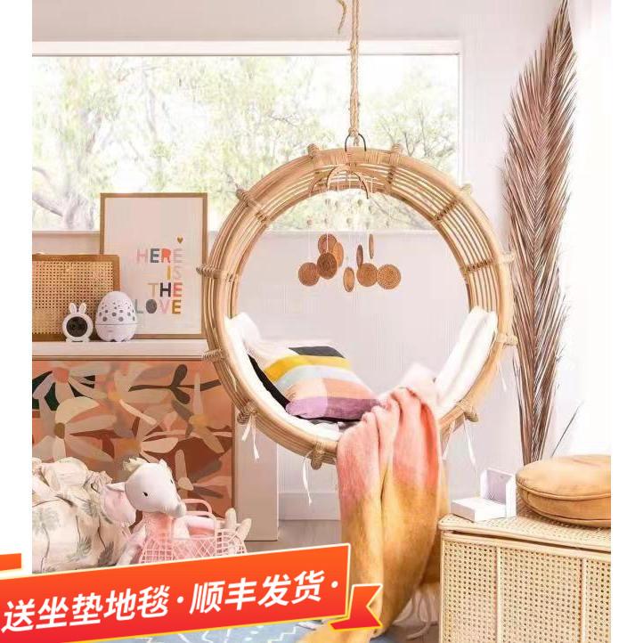 9W圆圈吊篮椅子室内秋千家用阳台吊床户外仿藤椅圆形摇篮椅悬挂吊