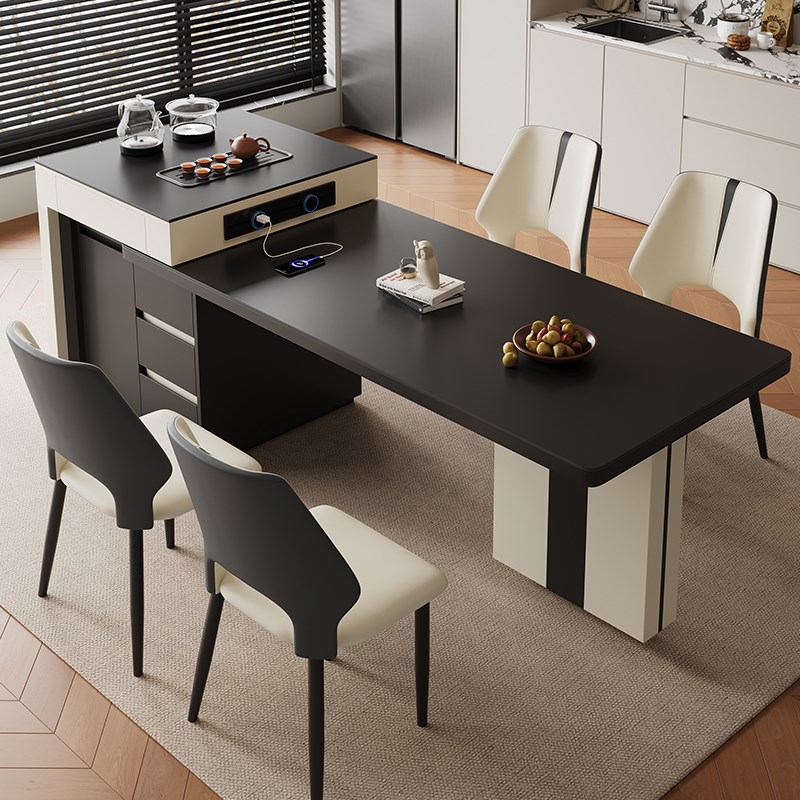 岩板中岛台e餐桌一体伸缩吃饭桌子家用客厅现代简约高级小户型饭