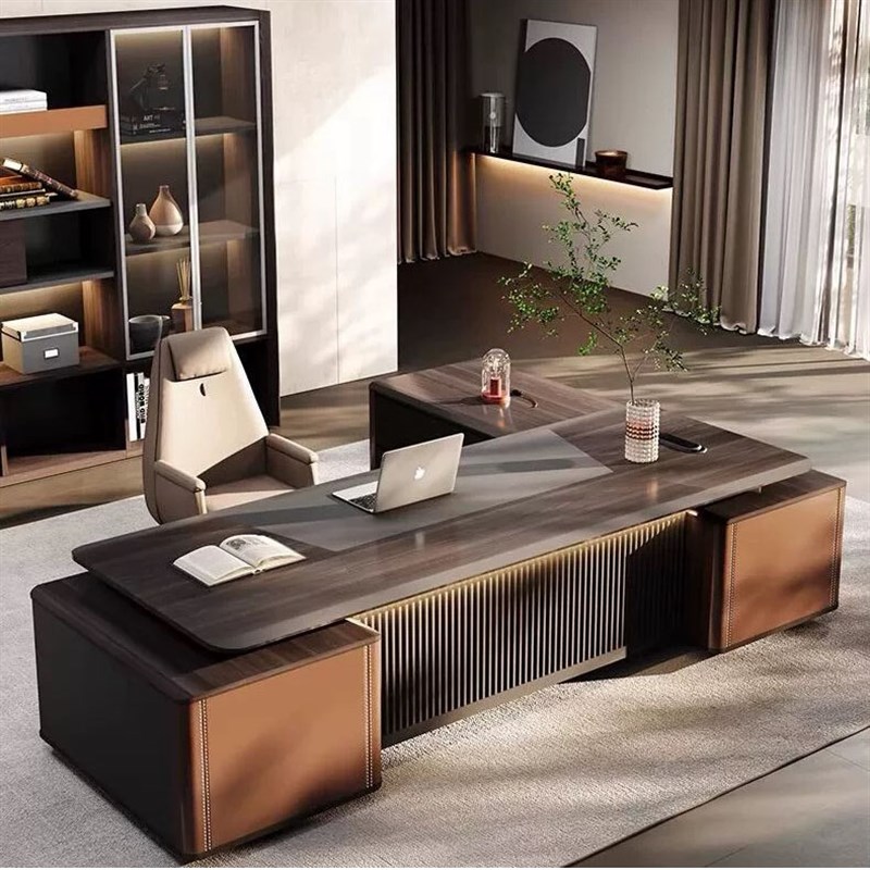 新中式实木老板桌k老板办公室办公桌简约现代总裁桌黑胡桃木大班