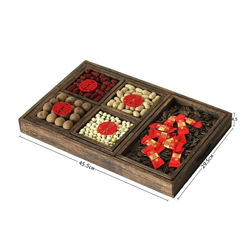 木质茶盘煮茶托盘长方形敬敬酒红色式围炉盘盘中干果盘喜结婚陪嫁