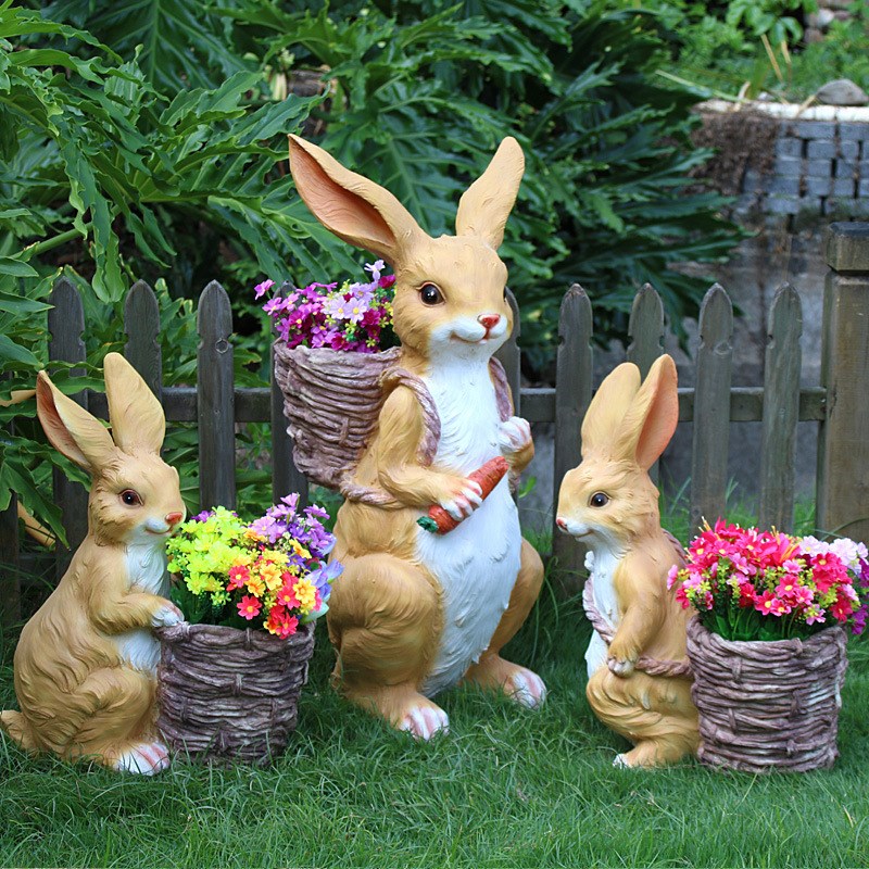 户外花园兔子花缸摆件庭院草坪造景卡通动物模型花盆园艺景观装饰
