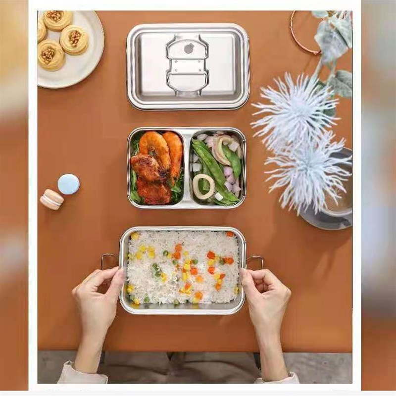 1VPR304不锈钢密封餐盒分隔便当盒长方形上班食堂蒸饭盒大容量手