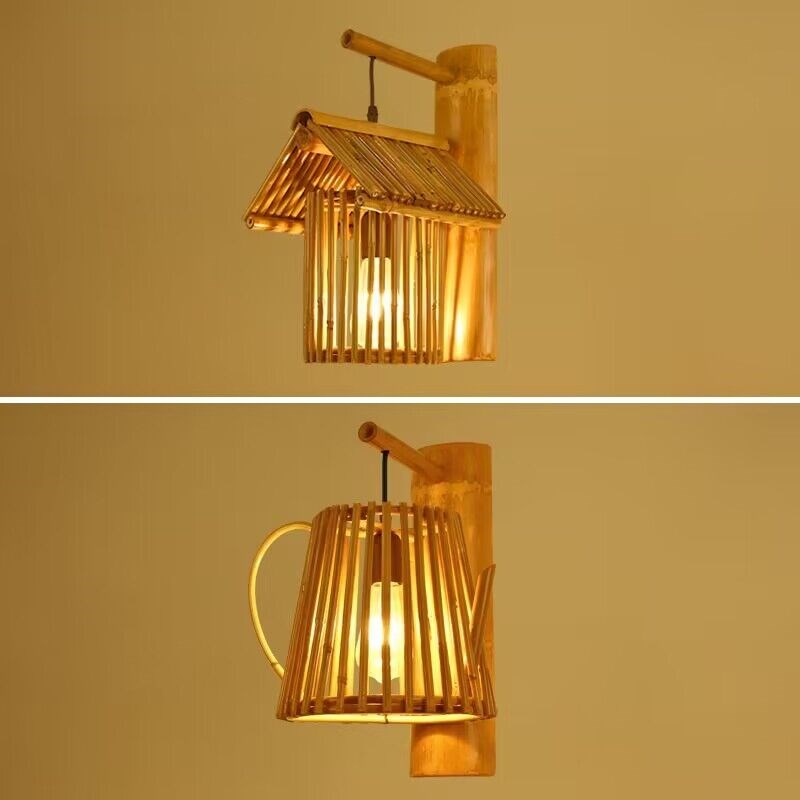 中式竹艺b壁灯复古竹编过道农庄民宿客栈卧室床头灯仿古楼梯间灯