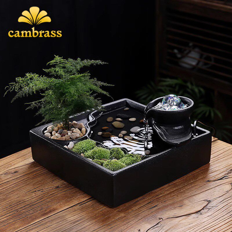 Cambrass创意流水生财招财办公室桌面装L饰品茶几喷泉摆件开业礼