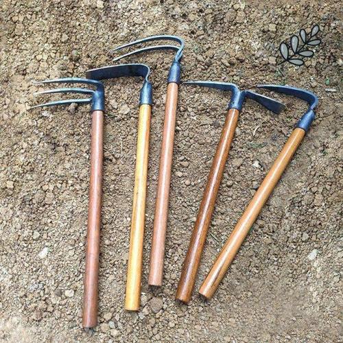 农用翻土工具木柄小锄头户外两用种菜挖笋种花洋镐园艺三齿耙赶海