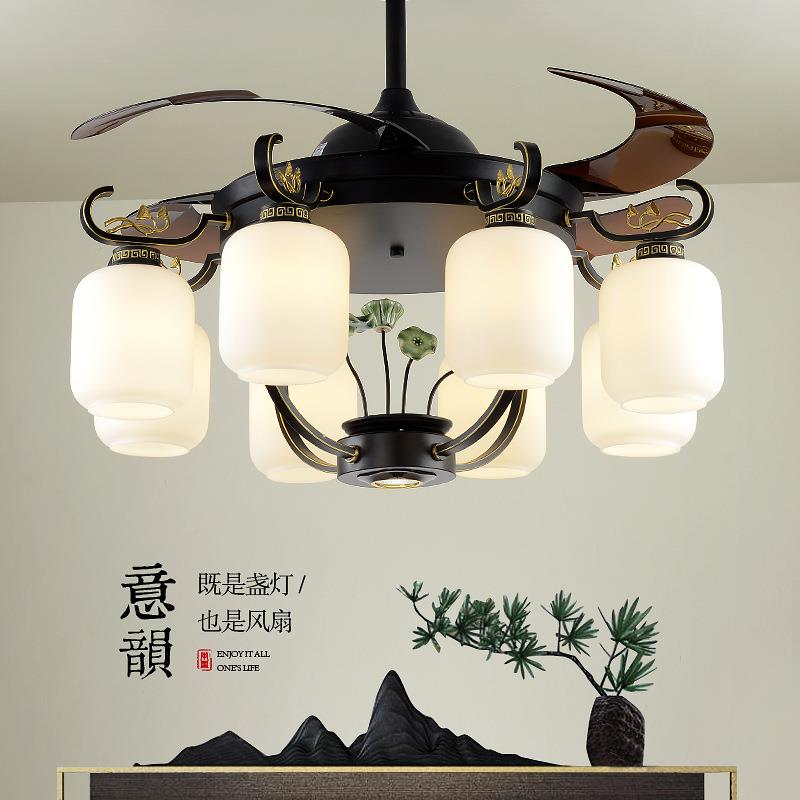 新中式风扇吊顶灯时尚创意LED客厅灯具卧室餐厅书房别墅中山灯具