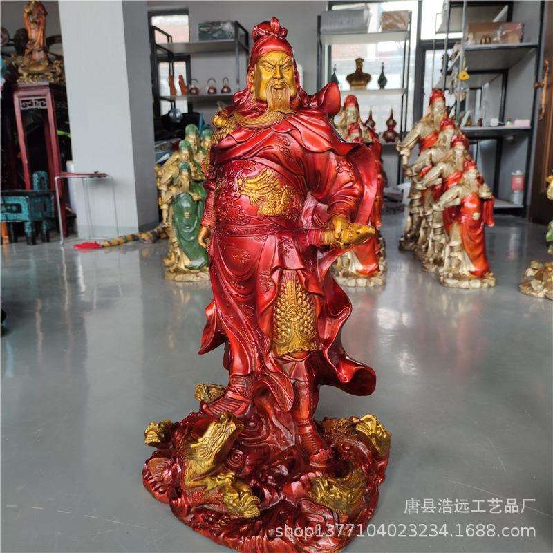忠义千秋铜关公神像摆件 纯铜九龙关公工艺品 战袍关公铜雕工艺品
