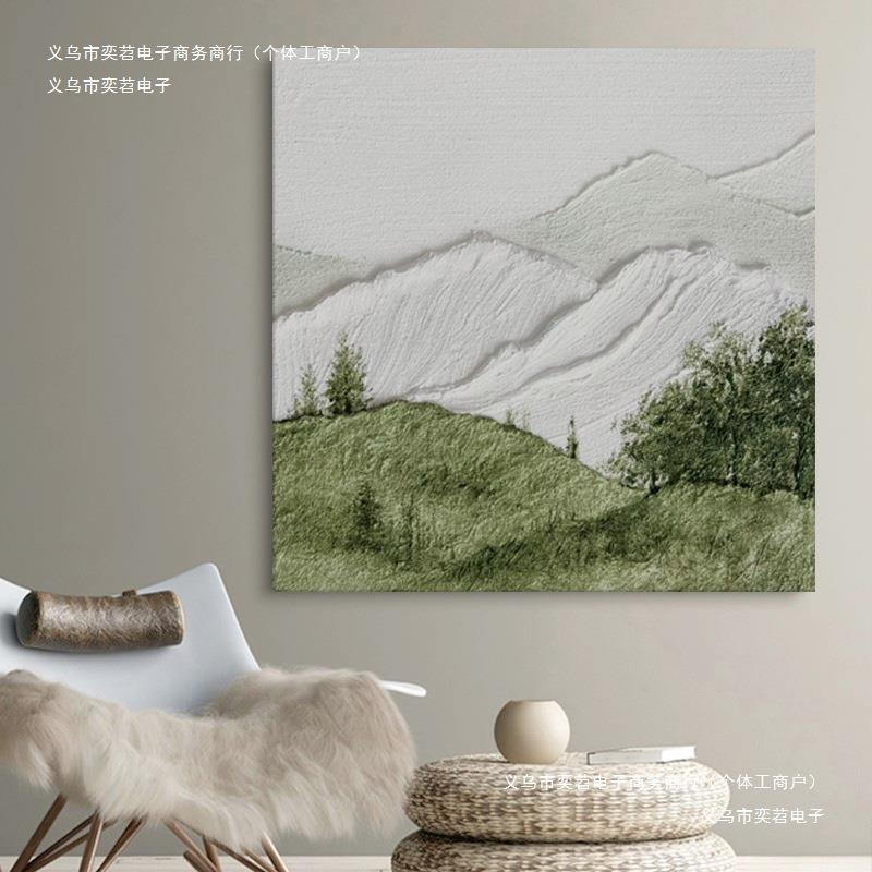 现代客厅绿色山水手绘油画玄关风景画抽象挂画厚肌理纯餐厅装饰画