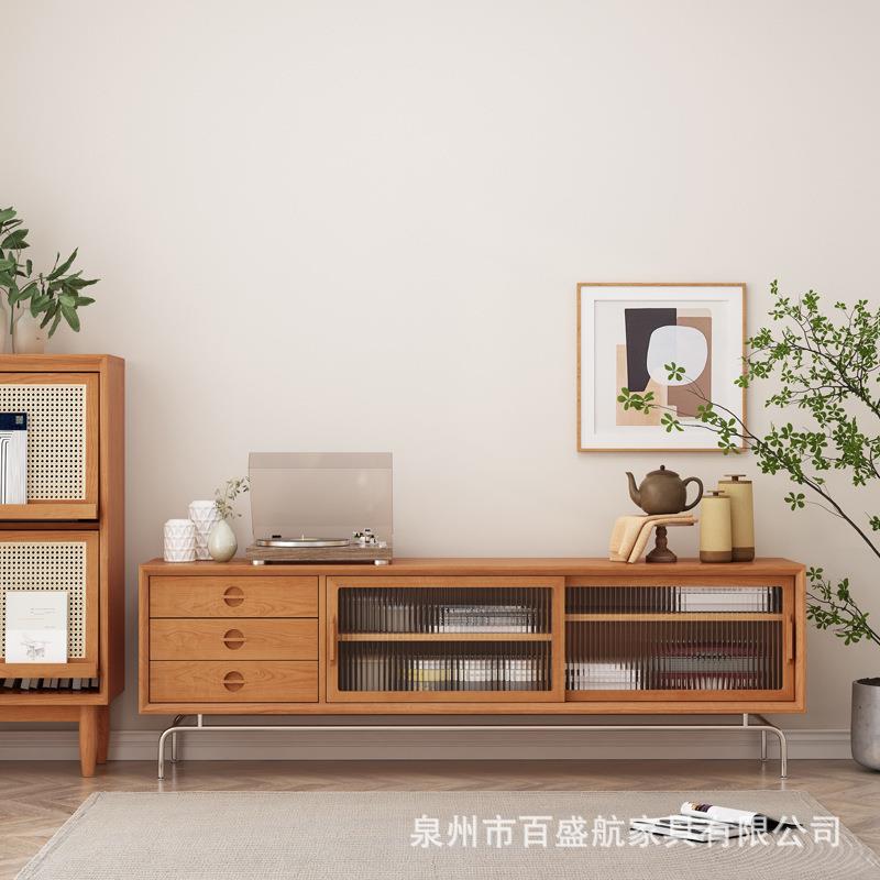 北欧简约实木电视柜家用客厅收纳地柜小户型公寓多功能储物视听柜