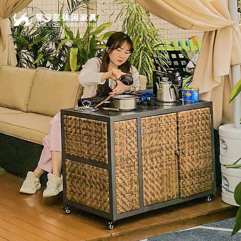 馨宁居新中式移动茶台车烧水茶柜一体庭院阳台小户型茶室户外茶桌