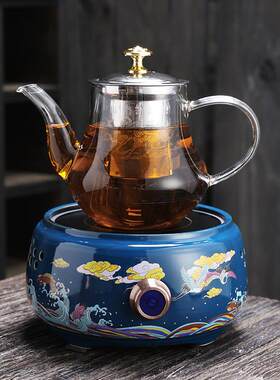 霁蓝电陶炉煮茶器煮茶炉玻璃烧水壶茶水壶泡茶壶玻璃耐高温烧茶壶
