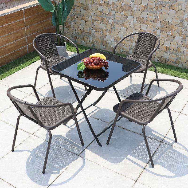 户外藤椅三件套咖啡厅阳台休闲桌椅组合铁艺椅子金属茶几一桌两椅