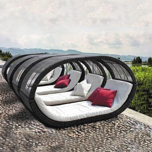 筑梦人家创意户外藤编别墅庭院阳台休闲躺椅仿藤沙滩床圆形躺床