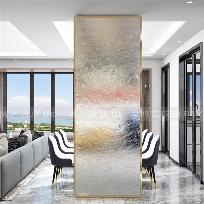 定做简约艺术玻璃浮雕q玄关卫生间隔断透光屏风客厅入户楼梯钢化