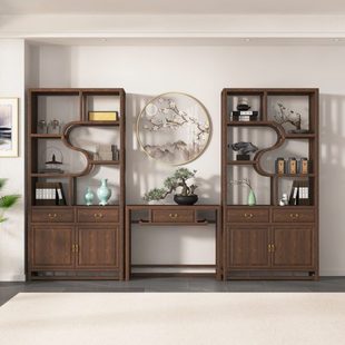 博古架现代简约实木中式置物架展示架书房书柜新中式书架茶室布置