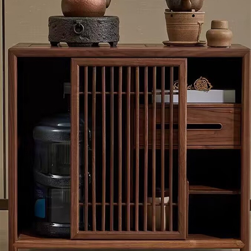 新中式茶水柜2025新款高端x胡桃木实木茶桌侧边柜泡茶台家用办公