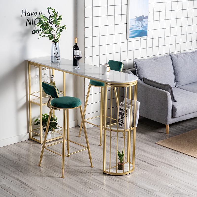 简约北欧金色大理石家用吧v台桌客厅餐厅轻奢隔断柜高脚桌椅组合