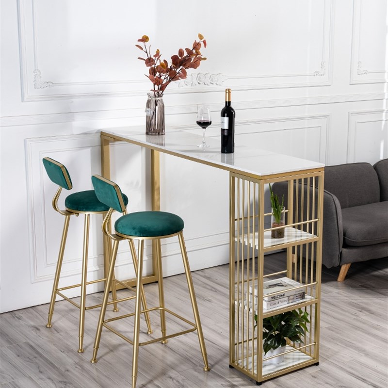 斯堪的纳维亚简单的金色大理石墙酒吧餐D厅客厅隔断柜家庭长桌椅