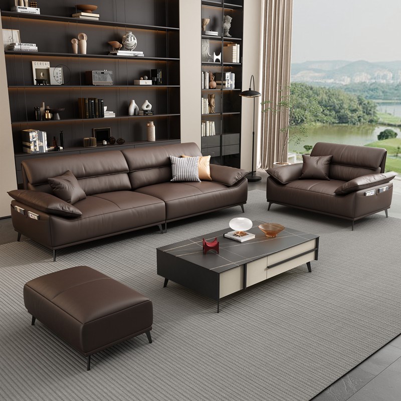 2024新办公沙发真皮简约商务接待室会H客区休闲办公室沙发茶几组