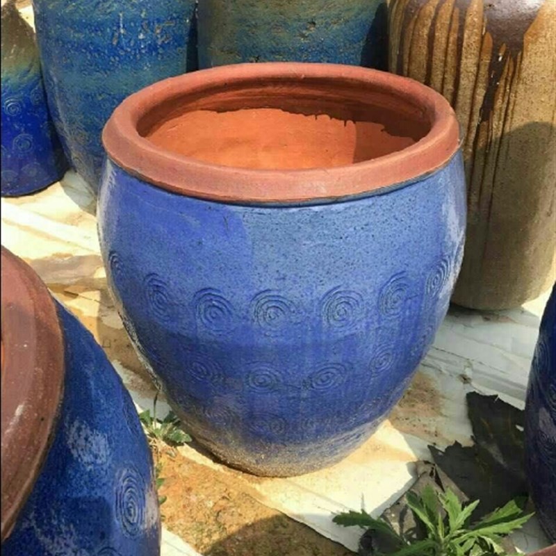 复古做旧老式土陶花盆水缸土陶罐园林景观装饰摆件种X植花钵养鱼