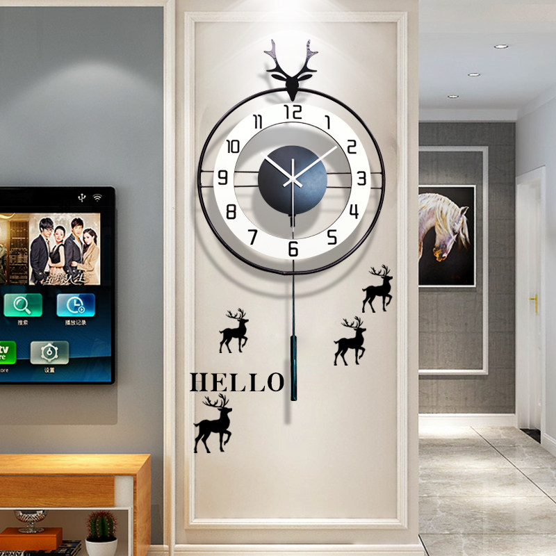 北欧鹿头钟表f挂钟客厅现代简约创意轻奢时尚家用时钟挂墙免打孔
