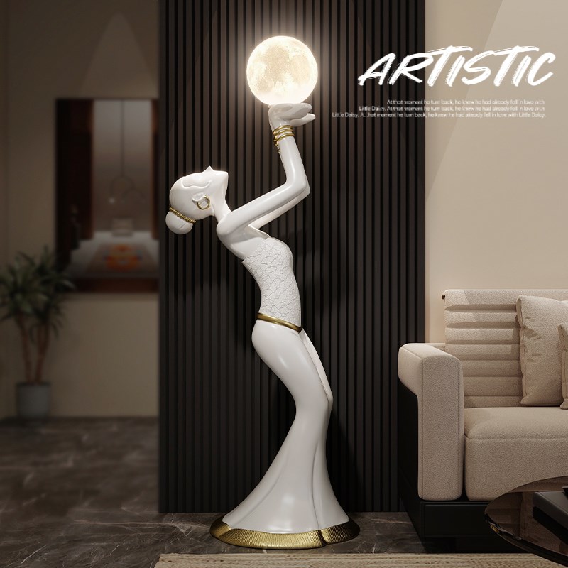 客厅大型落地摆件轻奢创意艺术A高级感白色电视柜沙发旁家居装饰