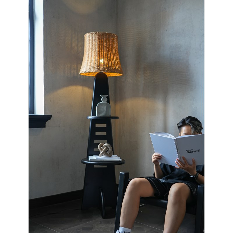 Keijao 中古风置物架落地灯 手工藤编客厅书房沙发旁氛围感