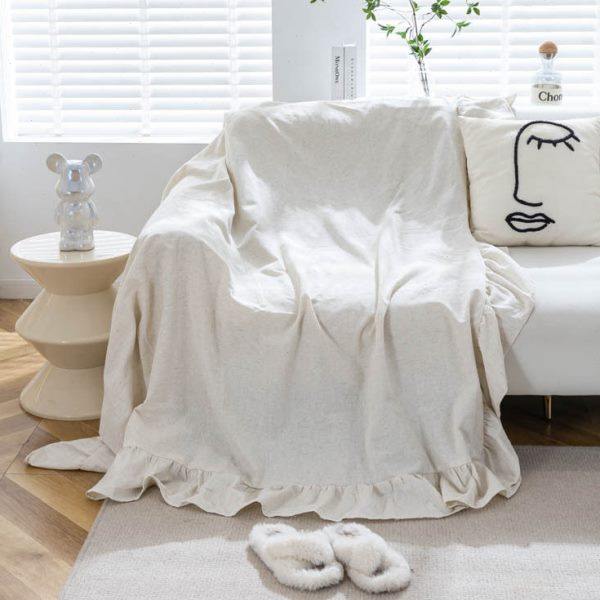 柔软竹节麻沙发巾四季通用荷叶边款式现简约一片式盖布,居家布艺,沙发垫,淘宝优惠券,粉丝福利购,淘宝优惠卷