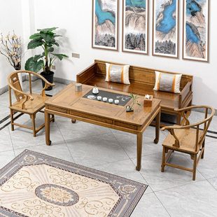 红木家具鸡翅木沙发组合客厅茶台新中式沙发椅原木罗汉床实木圈椅