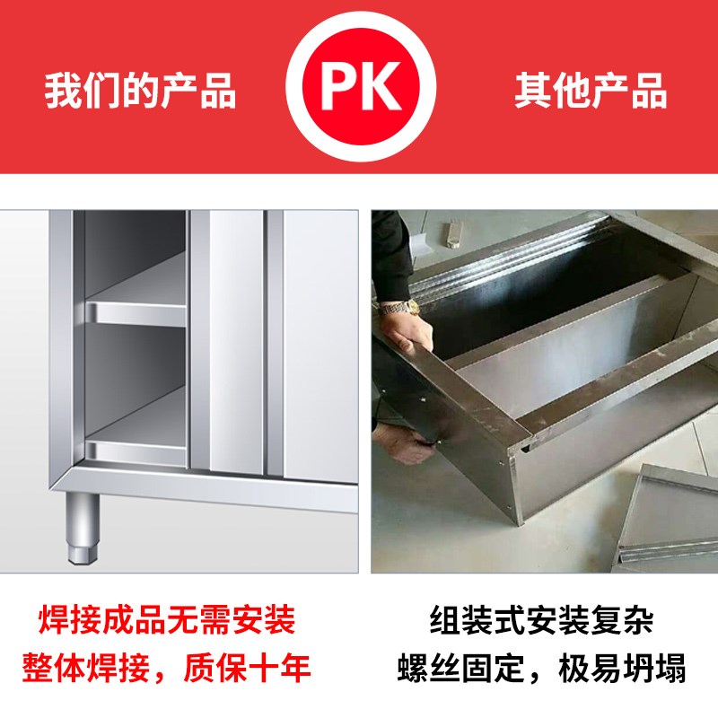 0J304商用不锈钢操作台切菜桌子带拉门储物柜案板工作台厨房打荷