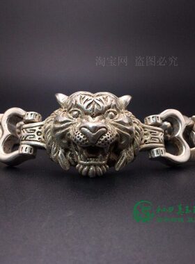 古玩老银藏银虎头手链男霸气本命银手链转运银饰礼物聚财虎虎生威