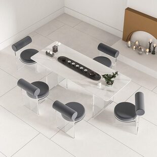 亚克力岩板茶桌轻奢透明家用茶桌椅网红悬浮端公室茶台长桌子