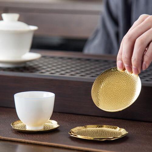 晟窑黄铜杯垫日式功夫茶具杯托纯黄铜杯垫茶道配件创意主人杯拖座