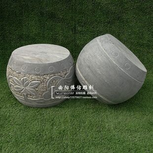 木柱子石头底座圆形柱墩柱顶石鼓墩中式复古青石圆鼓石墩石座定制