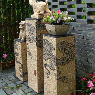 中式客厅家居装饰工艺品落地摆件玄关禅意祥云展示柱茶室花盆底座,家居饰品,落地摆件,淘宝优惠券,粉丝福利购,淘宝优惠卷