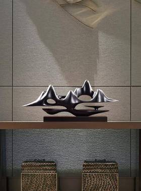 新中式客厅雕塑桌面会所装饰摆件样板间酒店高端玄关假山软装摆设