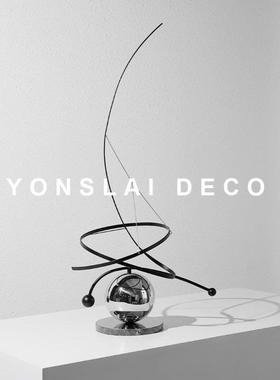 现代简约抽象几何金属球摆件客厅玄关办公室样板间酒店创意装饰品