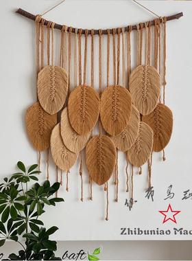 简约现代绿色叶子编织挂毯民宿酒店墙壁上装饰挂件macrame挂饰品