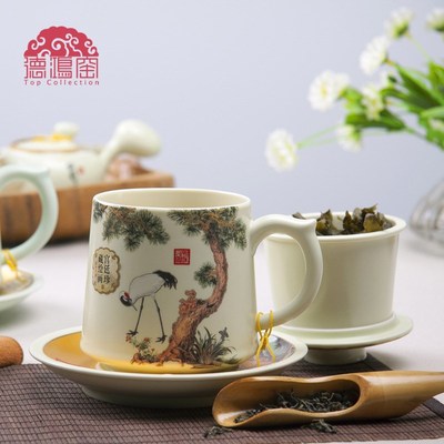 德鸿窑 大容量陶瓷泡茶杯过滤带盖水杯大号水杯会议杯家用百川杯